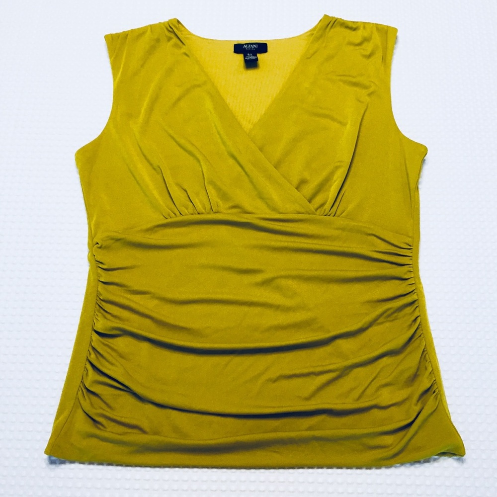 Chartreuse Alfani Sleeveless Petite Ruched Top